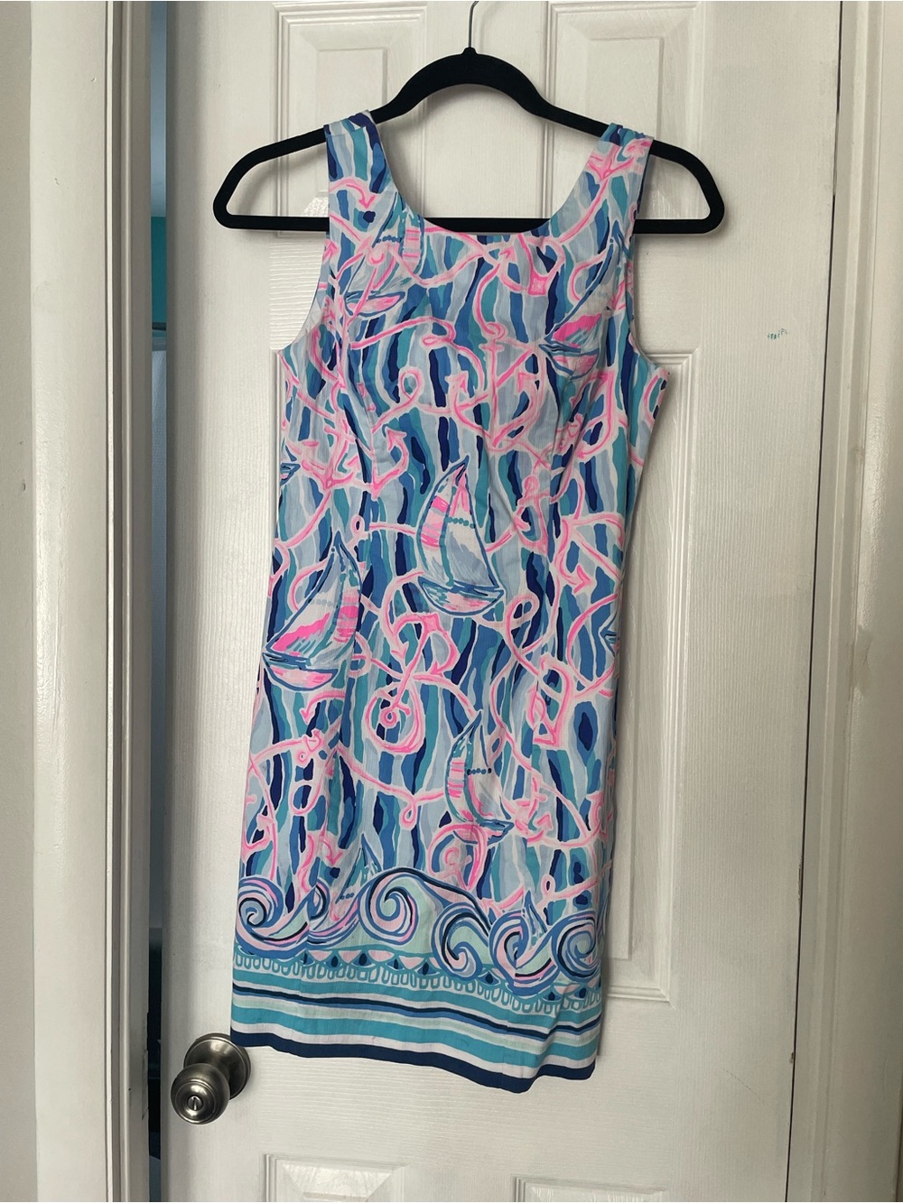 Lilly Pulitzer Blue, Pink & White Nautical Print Sleeveless Shift Dress